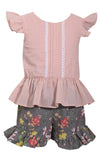 Bonnie Jean Pink Top with Flutter Sleeve and Floral Printed Shorts Set