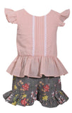 Bonnie Jean Pink Top with Flutter Sleeve and Floral Printed Shorts Set