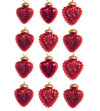 Mercury Textured Colored Glass Heart Ornaments Set- Red Color