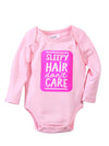 Mud Pie Kids Baby Girls Sentiment Pink Bodysuit Crawlers-"Sleepy Hair Don't Care"