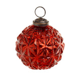 Mercury Glass Flower Textured Press Red Glass Christmas Ornament