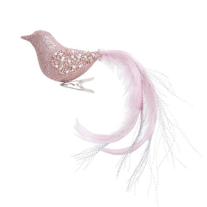 6.5" Pink Feather Long Tail Bird Clip-On Christmas Ornament