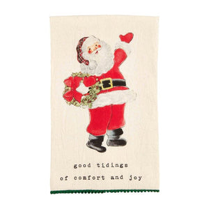 Mud Pie Home GOOD TIDINGS Retro Santa with Wreath Hand Towel