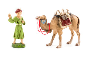 Marolin Tan Camel with Luggage 4" and Green Red Camel Driver 3.5" Nativity Figure Set