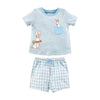 Mud Pie Kids Blue and White Easter Bunny 2 Pc Set with Gingham Shorts