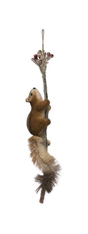 24" Long Fall Theme Sisal Squirrel Chipmunk on Branch with Berries