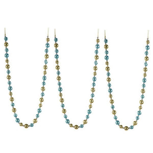 Regency 48" Blue and Gold Glitter Round Bead Christmas Tree Garland Set of 3 Blue