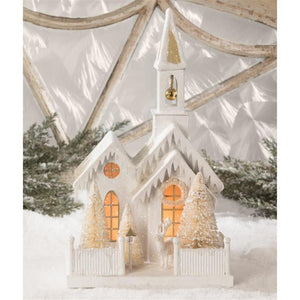 Bethany Lowe Ivory and Platinum Peaceful Christmas Village 16" Church House Building