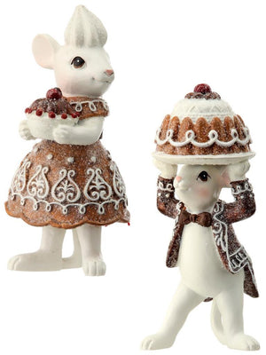 4" Mice with Icing Gingerbread Cakes Christmas Village Figure Set of 2