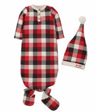 Mud Pie Kids Tri-Color Buffalo Check 1st Christmas Sleep Boys Gown Hat Set