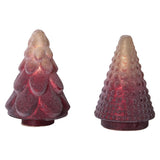 5.5" Tall Frosted Glass Hobnail Raspberry Cream Ombre Christmas Village Tree Set of 2