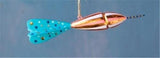 Shiny Pink Dart with Blue Polka Feathers Christmas Ornament 5" Long