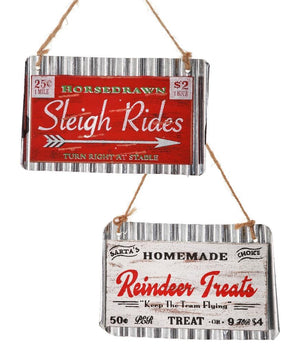5" "Sleigh Rides"  and "Reindeer Treats" Christmas Sign Ornaments