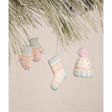 Pastel Color Winter Fuzzies Mitten Hat Scarf Christmas Ornament Set of 3