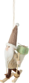 Woodland Tan Ivory Felt Nordic Gnome Skier with Backpack Christmas Ornament