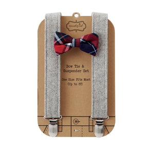 Mud Pie Christmas Tweed Suspenders Plaid Bow Tie Set Holiday Best