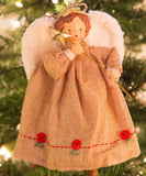 7"  Country Angel Christmas Tree Topper Ornament Tan Dress with Brown Hair