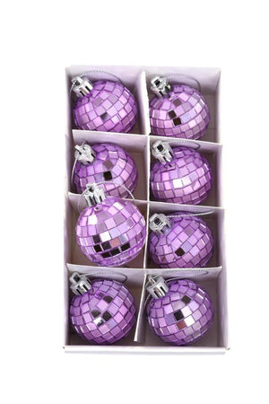 Cody Foster 1.5" Mini Mirror Disco Ball Glass Christmas Retro Ornaments 8 Piece Set Lilac