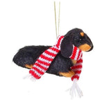 4" Plush Fur Black Dachshund with Scarf Christmas Ornament