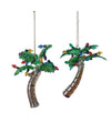 Florida Glass Palm Tree with Ornate Christmas Ornaments Set of 2