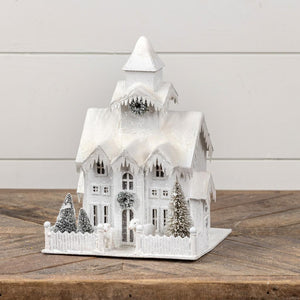 Ragon House 13" Tall White Snow Covered Country Church Christmas Village House