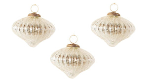 4" Mercury Colored Crackle Glass Ribbed Ball Christmas Ornament Set of 3
