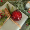 3"  Red Waffle Weave Ball Glass Christmas Ornament Bauble Set of 3