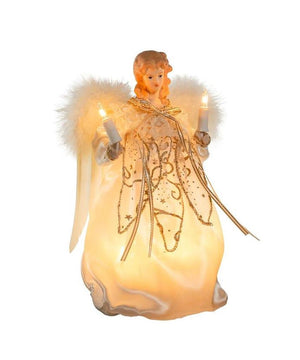 9" Ivory with Gold Trim Christmas Tree Angel Topper UL Light