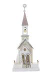 Cody Foster 16.5" Tall White and Silver Church with Steeple Deer Christmas Village House