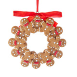 Gingerbread Man Wreath with Red Bow Christmas Poly Clay Ornament 4.75" Wide