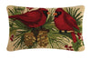 Cardinal Duo on Holly and Pine Cones 12" x 20" Christmas Hooked Wool Pillow
