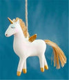 White Magical Winged Unicorn with Pink Gold Accents Christmas Ornament
