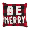 BE MERRY Red Black Buffalo Check Fuzzy Applique 18" Sq Pillow