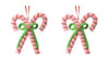 4.5" Double Candy Cane with Green Bow Poly Clay Christmas Ornament Set of 2