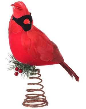 10" Red Feather Cardinal Bird Christmas Tree Topper