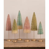 Pastel Color Forest of Bottle Brush Trees with Glitter Set of 6