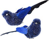 Roses and Mistletoe Blue Faux Fur Feather Bird Clip 5" Christmas Ornament Set of 2
