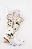 180 Degrees Western Cowgirl Cowboy Boot Shape Ivory Colored Christmas Stocking 17" Long