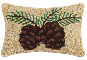 Cabin Lodge Pine Cone Rustic Wool Hook Decor Pillow 8" x 12"