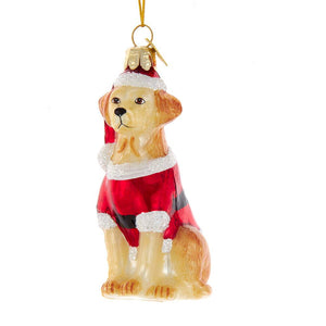 Kurt Adler 3.5" Yellow Lab Dog in Santa Suit Noble Gems Glass Christmas Ornament