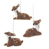 Plush Furry Fawn Deer Woodland Animal Christmas Ornaments Set of 3