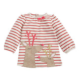 Mud Pie Kids Baby Girls Red Striped Christmas Dress Reindeer Applique
