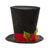 11" Snowy Glittered Black Top Hat with Holly Christmas Ornament