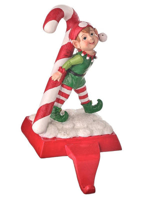 9" North Pole Elf with Candy Cane Christmas Stocking Holder