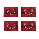 Lodge Red Buffalo Check Gold Stag Deer Antler Reindeer Placemat Set of 4