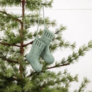 Ragon House 4" Aqua Blue Knit Christmas Stocking Pair on String Ornament Aqua