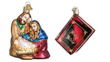 Old World Christmas Nativity Holy Family and Bible Glass Christmas Ornament Set of 2