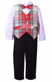 Bonnie Jean 4 Pc Christmas Red Plaid Vest Shirt Bow Tie Pants Boys Set