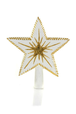 Cody Foster 8.25" Carved Double Star White and Gold Christmas Tree Star Topper