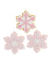 4.5" Pale Pink White Iced Cut-Out Snowflake Christmas Cookie Ornament Set of 3